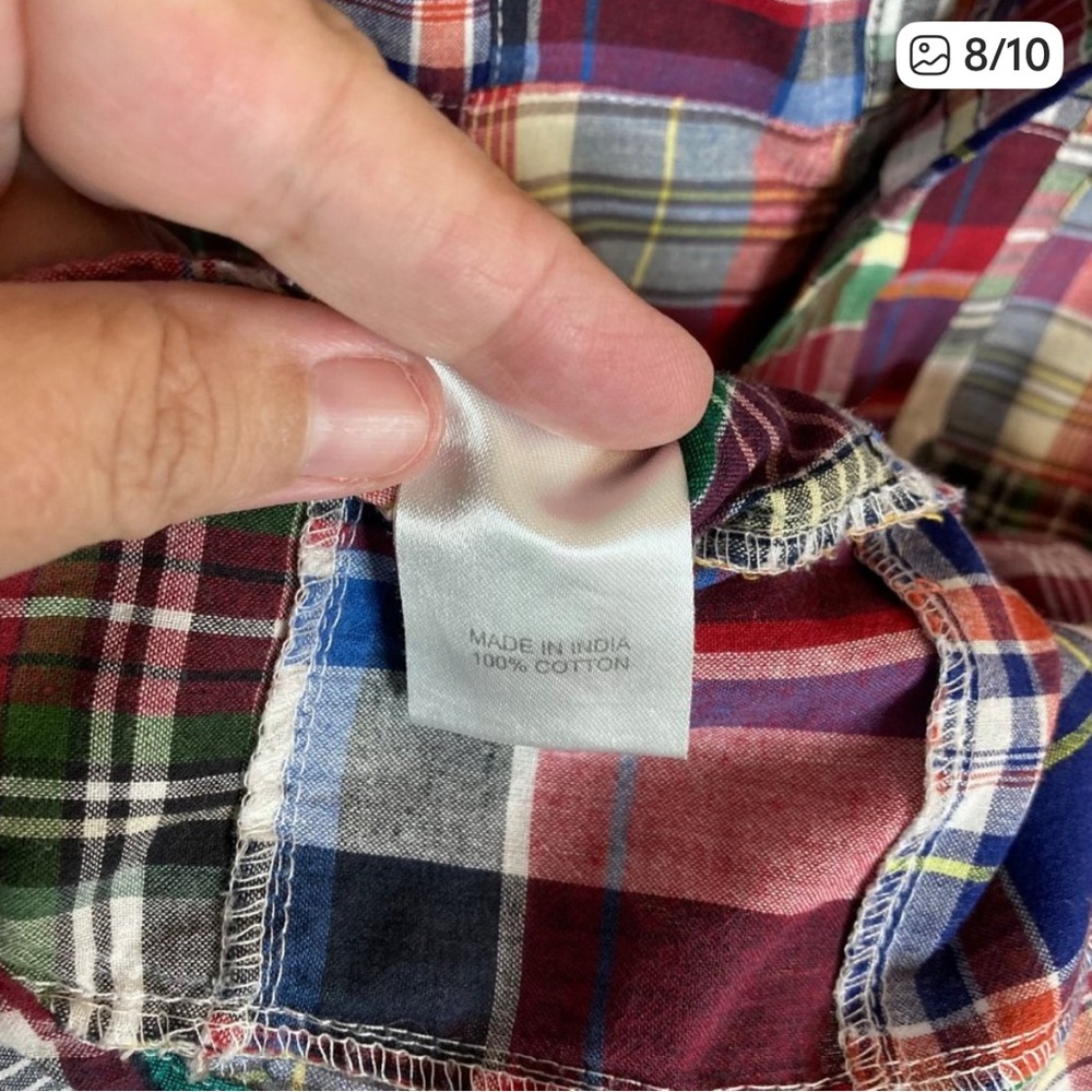J Press Madras Plaid Classic Red Blue Button Down Mens L Short Sleeve Vintage ? - Picture 5 of 6